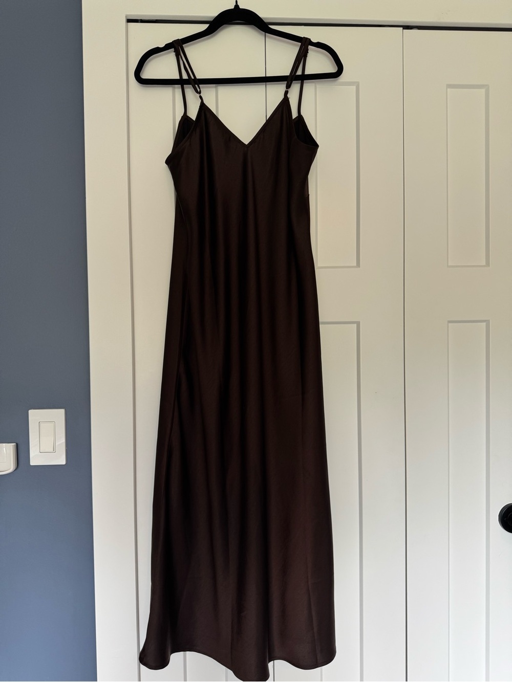 Satin Bias Slip Midi Dress in Chocolate Brown- Size 10 - Picture 4 of 5